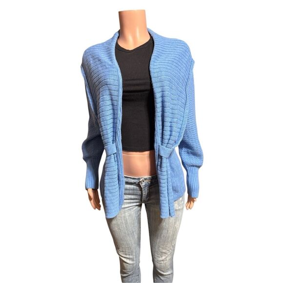 Pulp light blue shawl collar cardigan ribbed texture open front sweater M - Picture 5 of 7